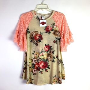 Simply Home Knit Top S Floral Lace Sleeves *A